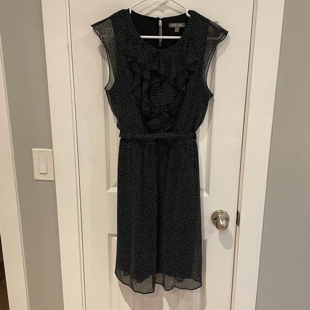 Roz & Ali Black Ruffle and Polka Dot Dress